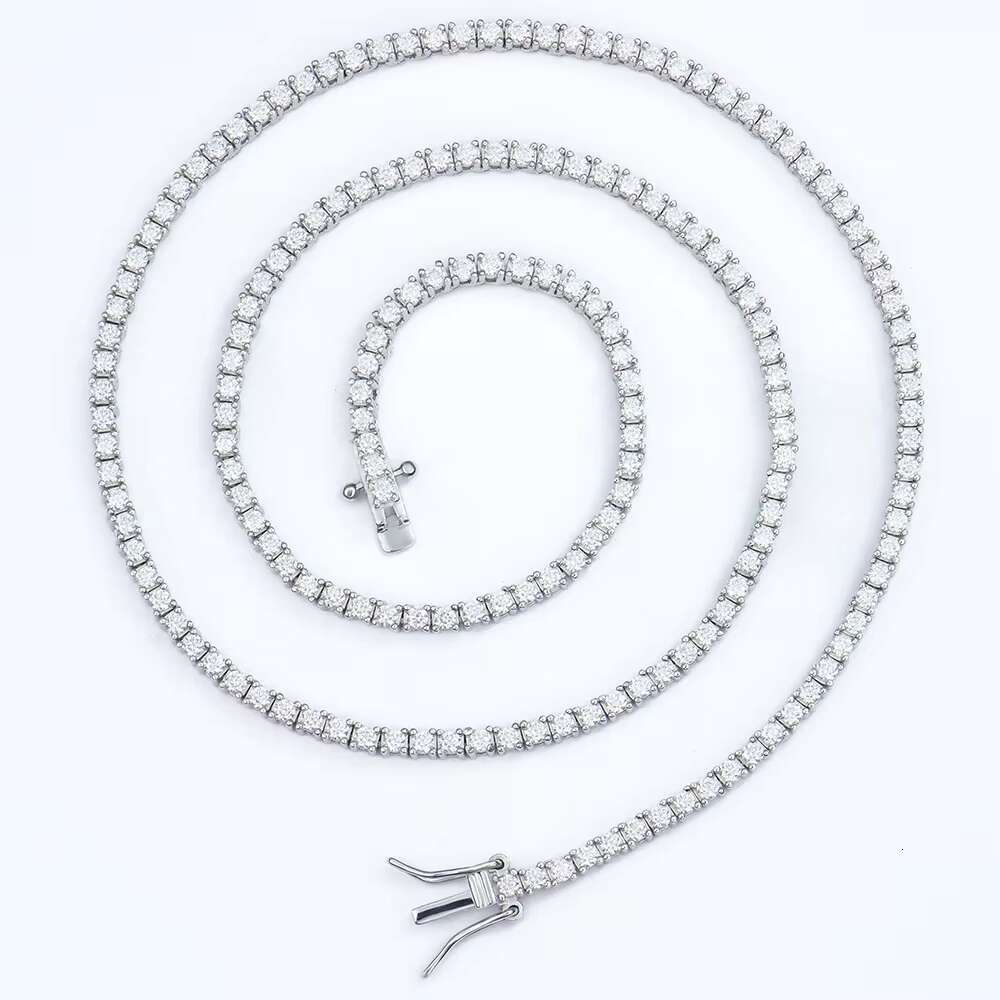 Fashion Hip Hop Jewelry GRA Certificate 2mm 925 Sterling Silver Gold Plated Moissanite Diamond Necklace Tennis Link Chain
