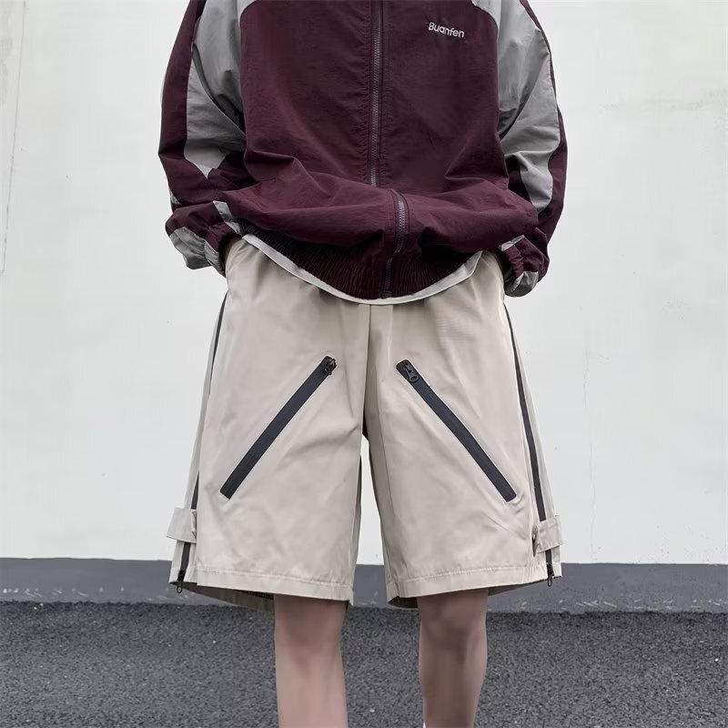 Temperament casual men's fashion trend brand sports five quarter pants, loose fit, new pocket style, trendy mid waist, youthful and popular