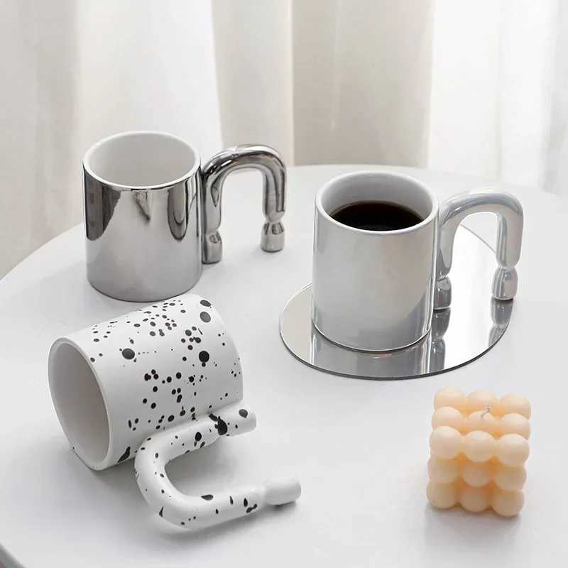 Ceramic Coffee Mug Nordic Design U-shaped Handle Water Cup Couple Friends Gifts Milk Coffee Cup Tabletop Home Decoration Y251125