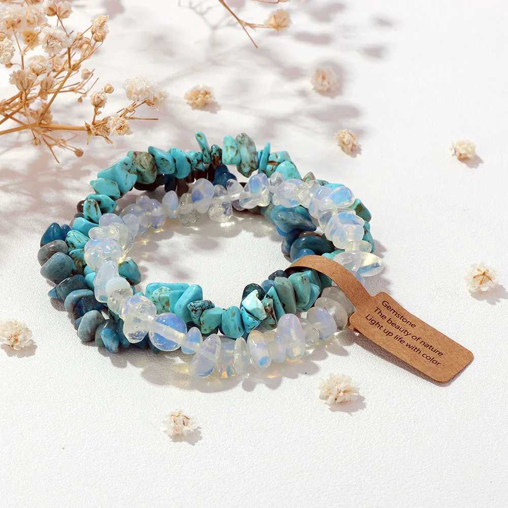 3PCS Natural Chip Stone Bracelet Set Irregular Fluorite Quartzs Stretch Bracelet With Tag Healing Jewelry Gifts For Women Men J251125