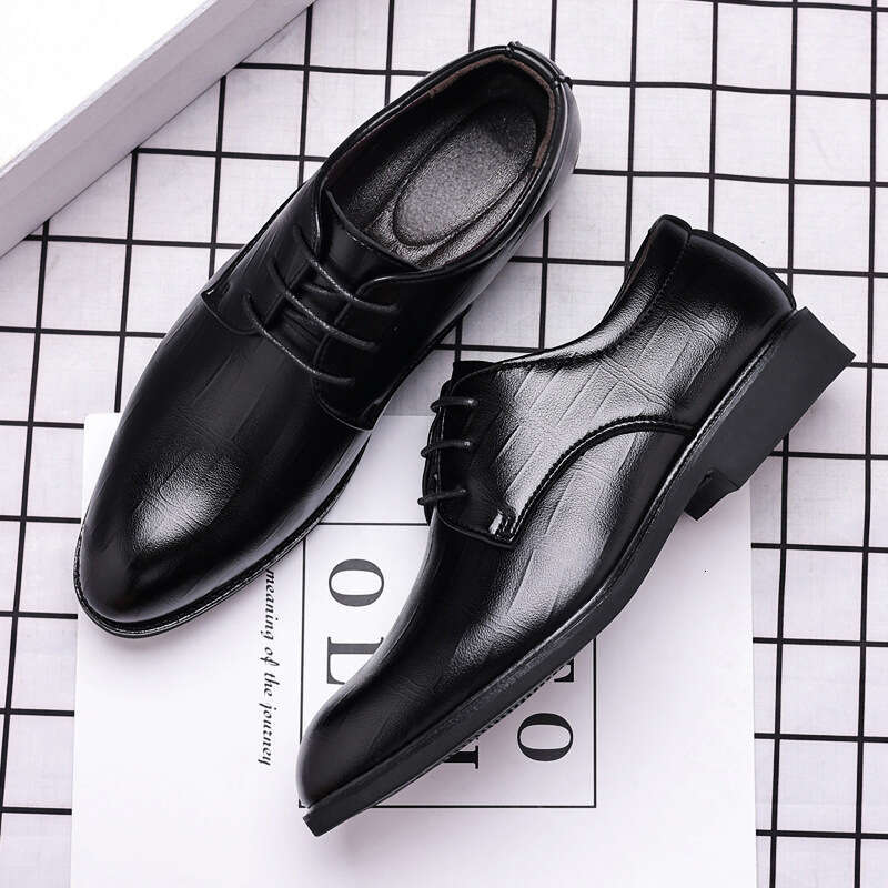British business pointed leather casual trend formal dress lace up Korean version men's wedding shoes