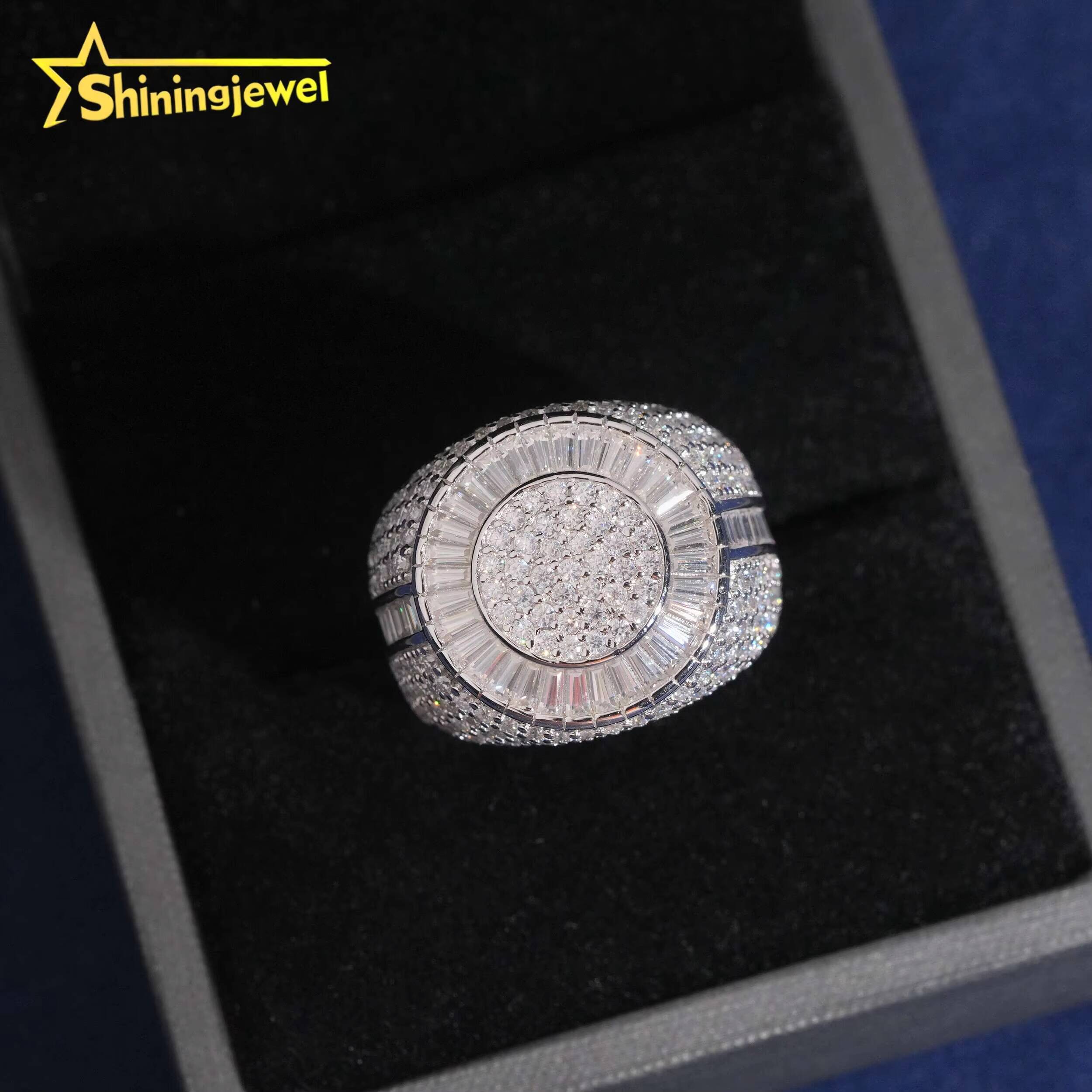 Fully Iced Out baguette Diamond Rings Fashion Hip Hop Men Ring Gra Certified 925 Silver Moissanite Ring for Men