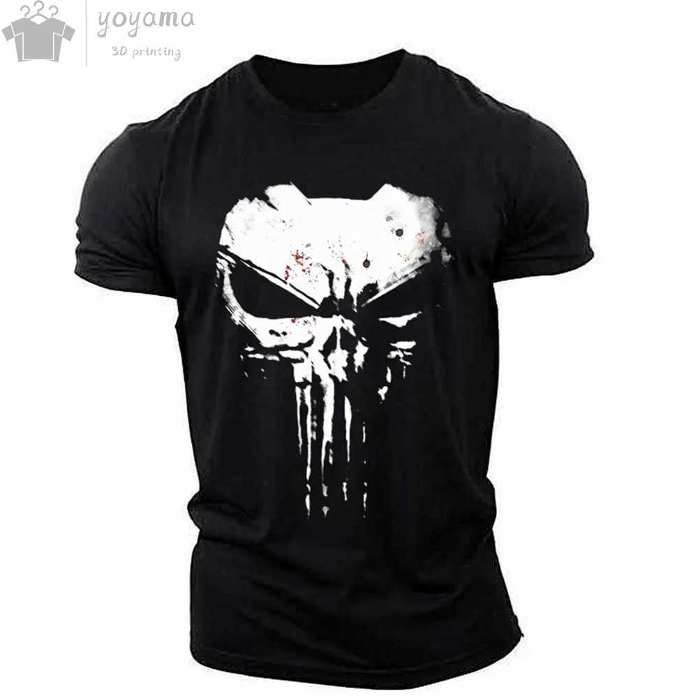 Summer flame skull print mens retro style mens clothing short sleeved T-shirt horror skull 3D printed graphic T-shirt W250425