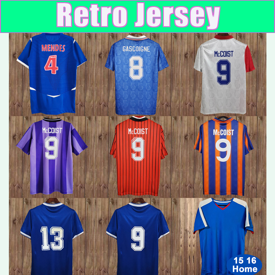 95 96 LAUDRUP Retro Mens Soccer Jerseys ALBERTZ GASCOIGNE MCCOIST FERGUSON Home Blue Away Football Shirt Short Sleeves Uniforms