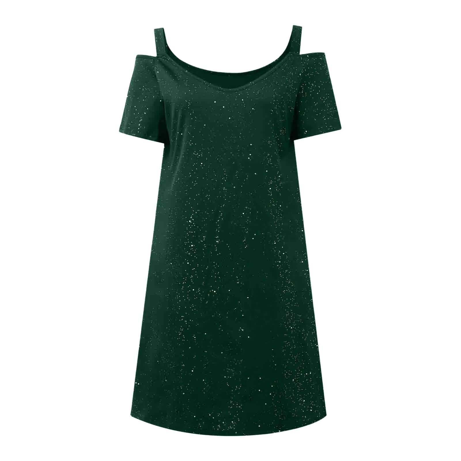 Dongdumaoyi Elegant Party Dress For Women Shiny Sequins Metal Suspender Cutout Long Transparent Sleeve Short Loose Evening