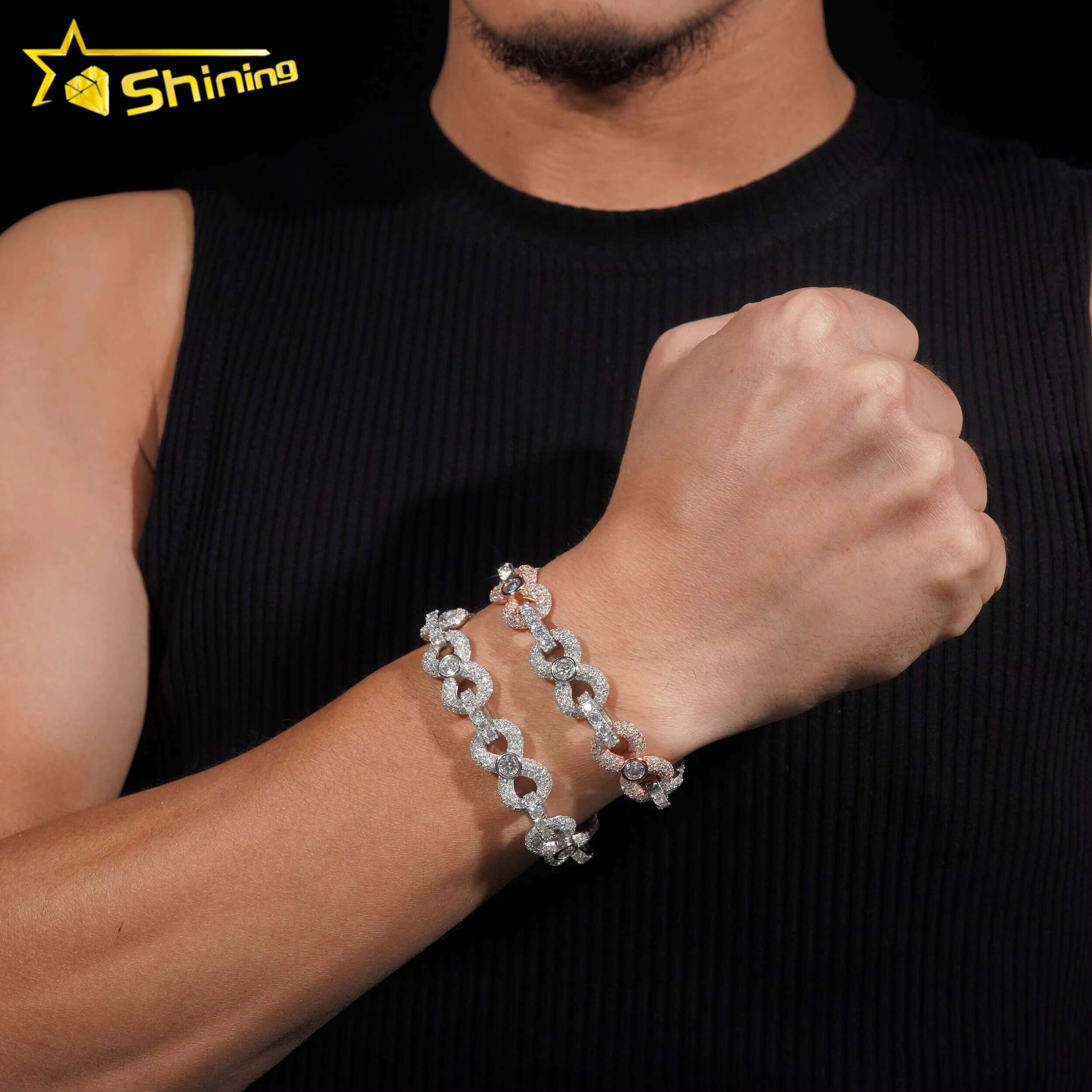 Ready to Ship 13MM Width Solid Sterling Silver 925 Gold Plated Hip Hop VVS Moissanite Infinity Cuban Link Chain Bracelet