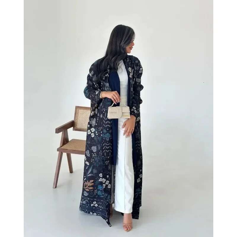 KAF Women Fashion Abaya Vintage Printed Cardigan Design Loose Large Size Elegant Female Robe Spring Autumn Model
