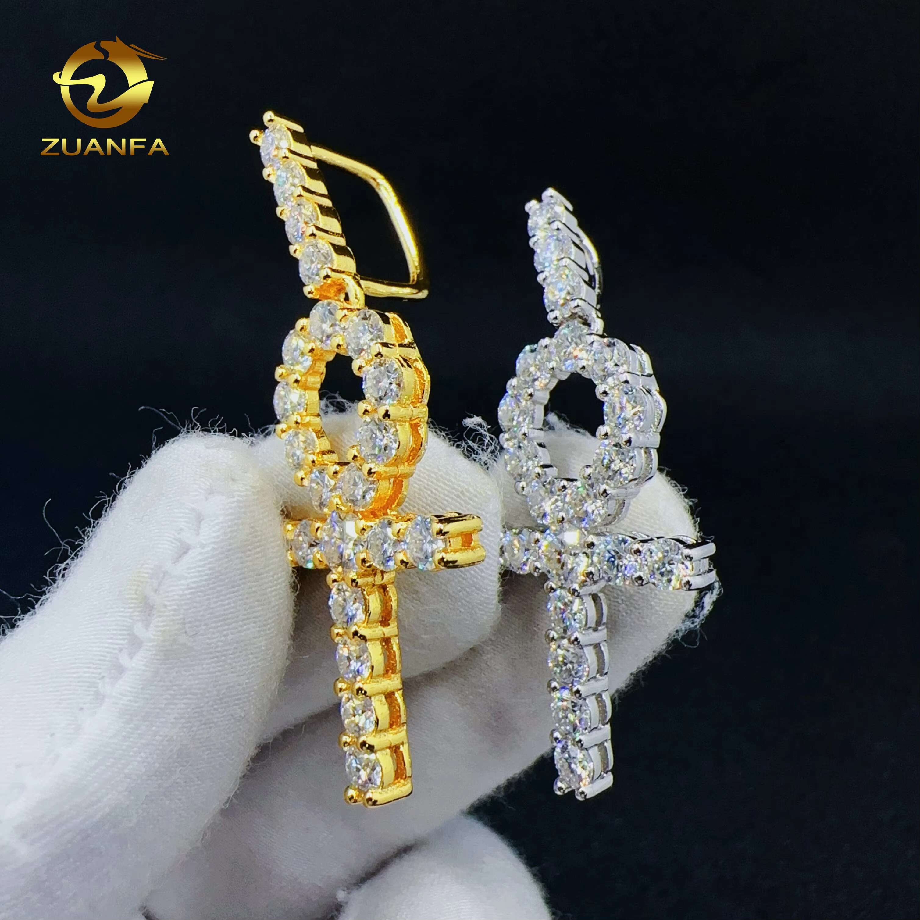 ZUANFA Jewelry 100% Pass Tester Hip Hop 925 Sterling Silver Classics Cross Design Iced Out VVS Moissanite Pendant