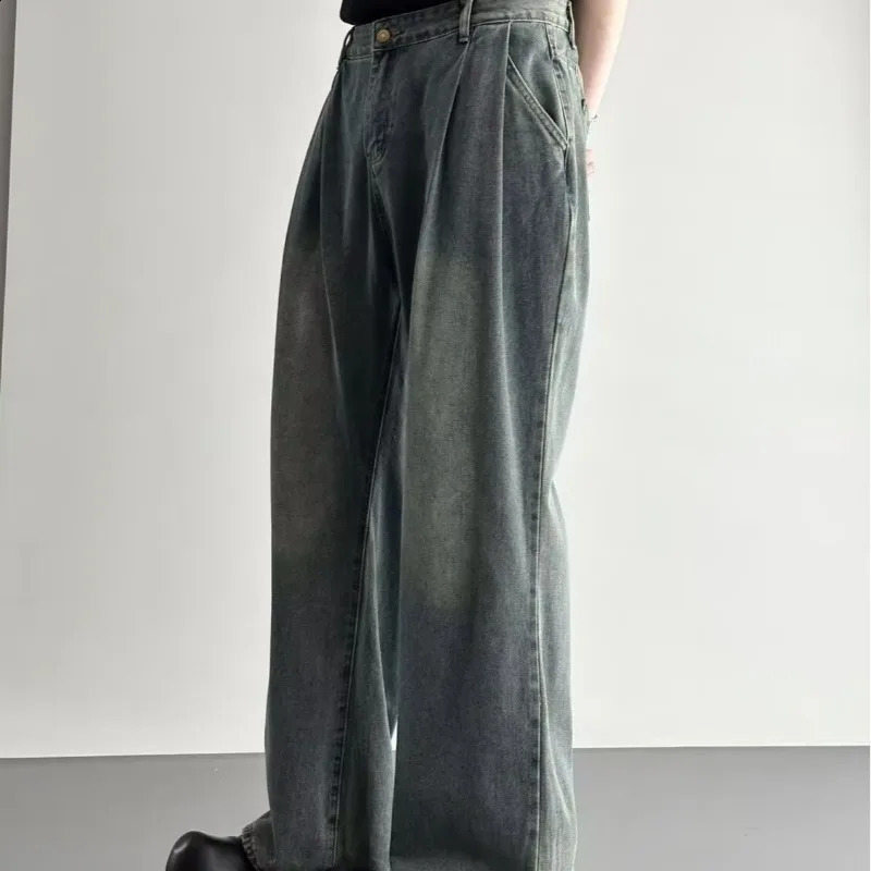 Womens high waisted straight leg jeans loose denim wide pants khaki retro blue light gray white Trouser 250417