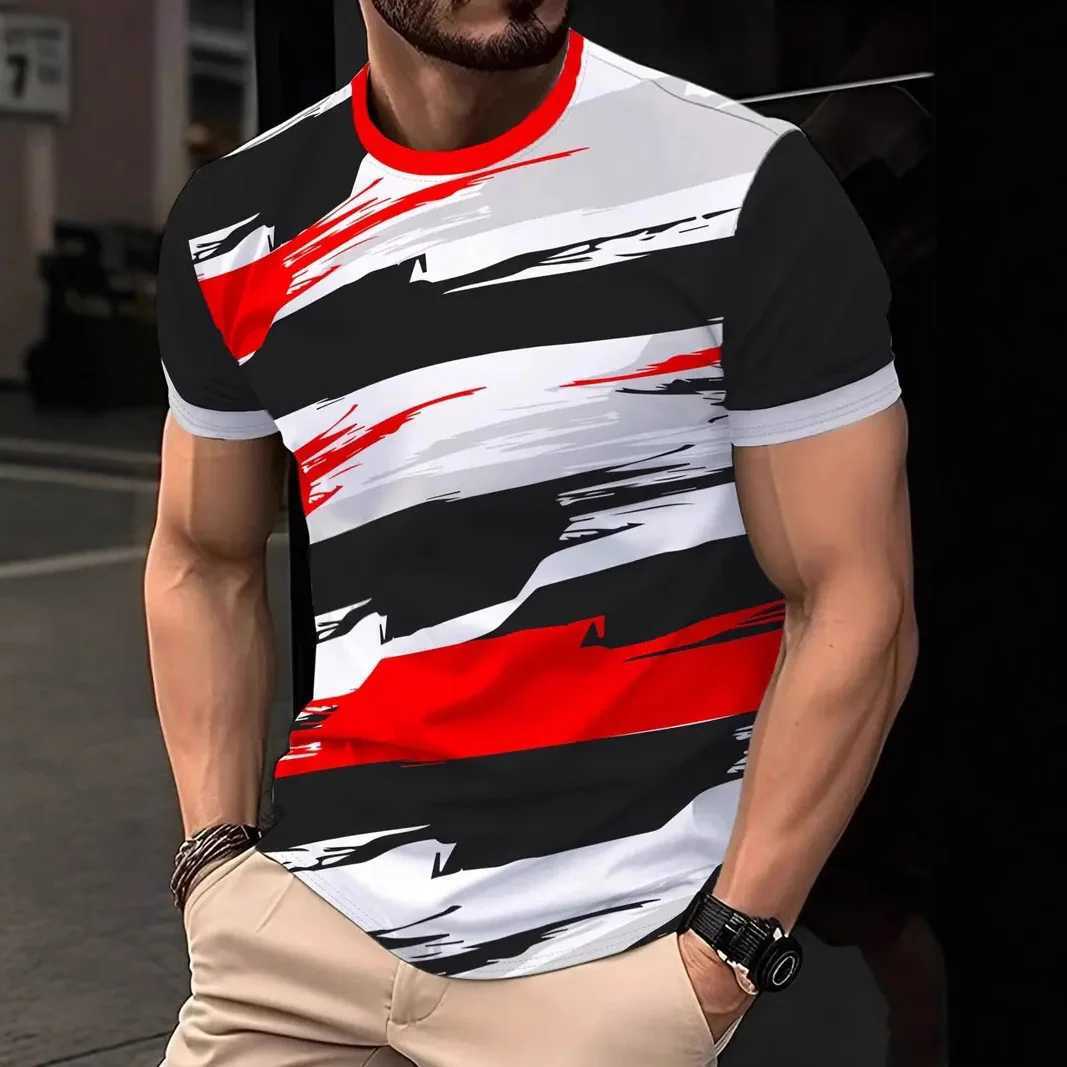 2025 Summer Mens T-shirt Graphic 3D Stripe Printed Mens T-shirt Fashion Street Trend Oversized Casual Mens Top O-neck T-shirt W250425