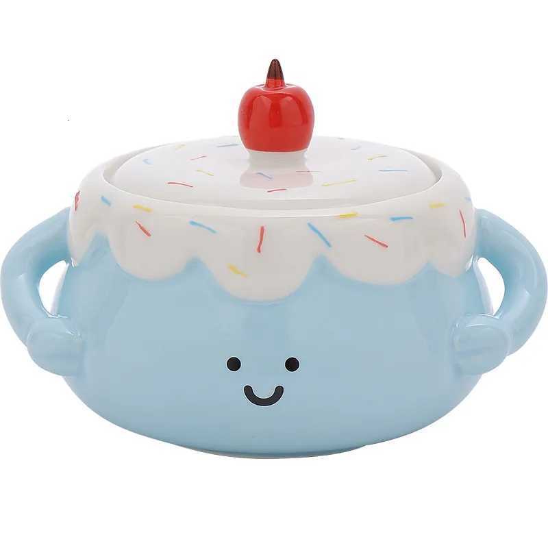 Exquisite Household Stew Pot High Aesthetic Ceramic Bowl With Lid Steaming Egg Bowl Double Ear Small Bowl Underglaze Color Bowl Y251125