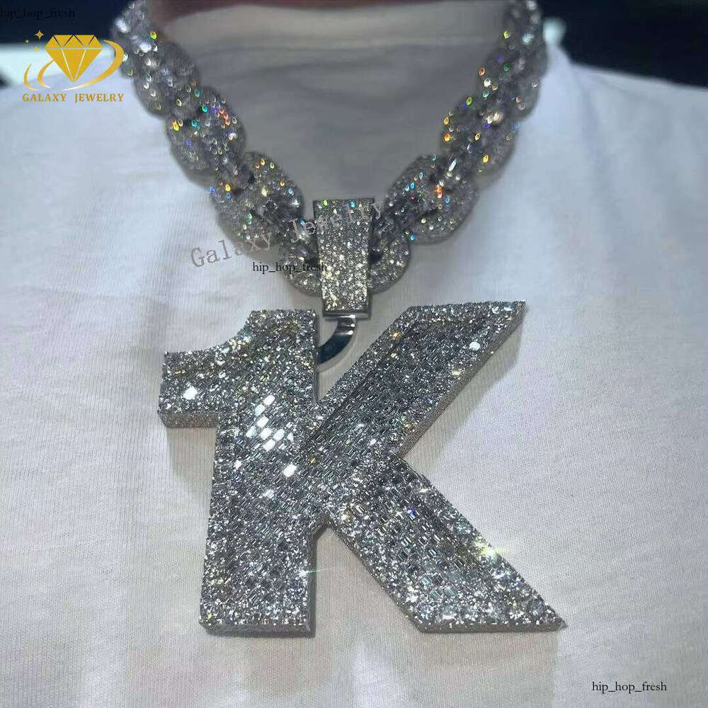 Custom Large Long Stick Bread Jewelry 925 Sterling Silver Name 26 Letter K VVS Moissanite Men's Hip Hop Pendant