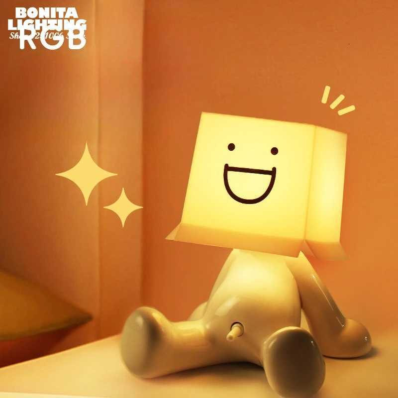 Cute Little Man Sitting Table Lamp - RGB Dimmable LED Desk Light USB Rechargeable Expressions Night Light for Desktop DecorM251125