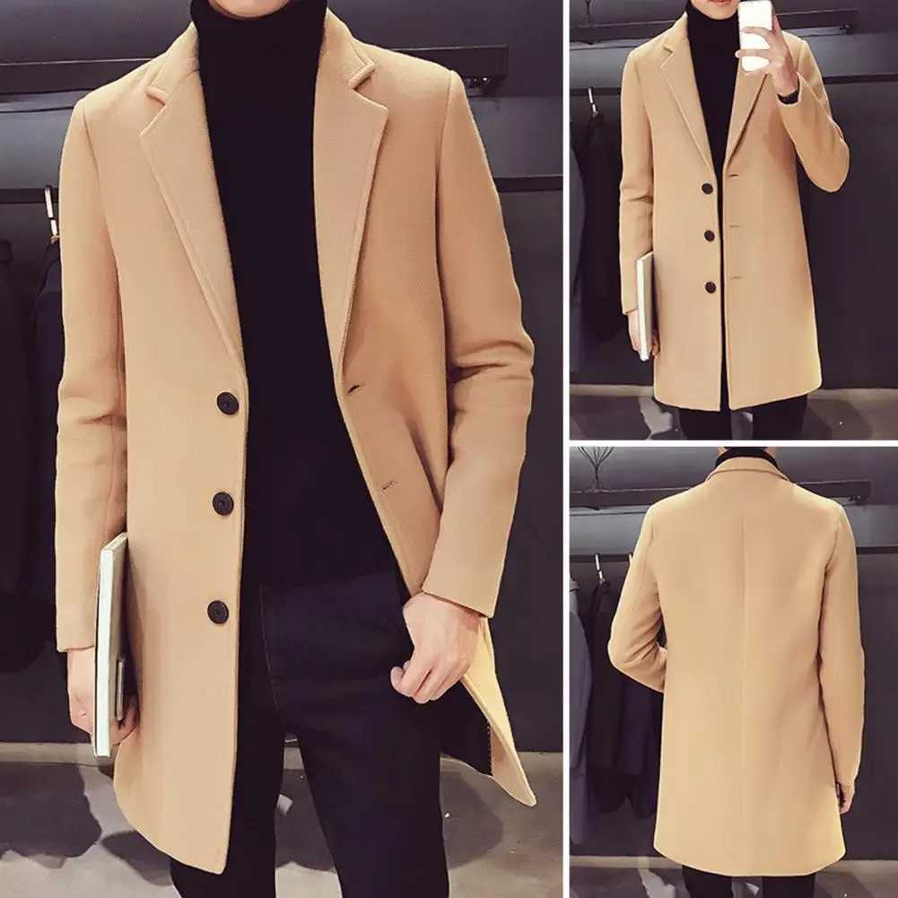 Winter Long Jacket Mens Fashion Slim Trench Coats Overcoat Men Black Windbreaker Single-Breasted Autumn Winter Woolen CoatT251125