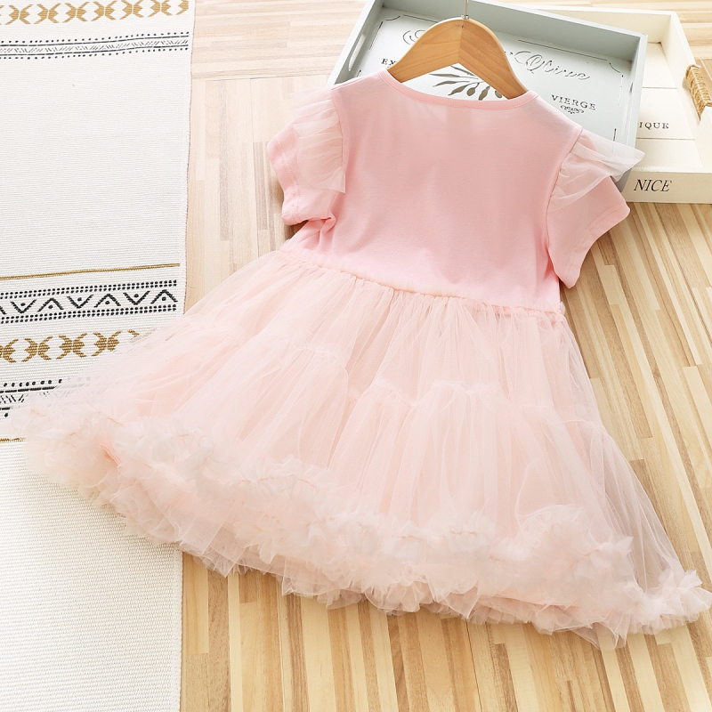 Kids designer clothes DISNEY girls' cartoon princess dress short-sleeved mesh dress toddler designer clothes StellaLou print summer