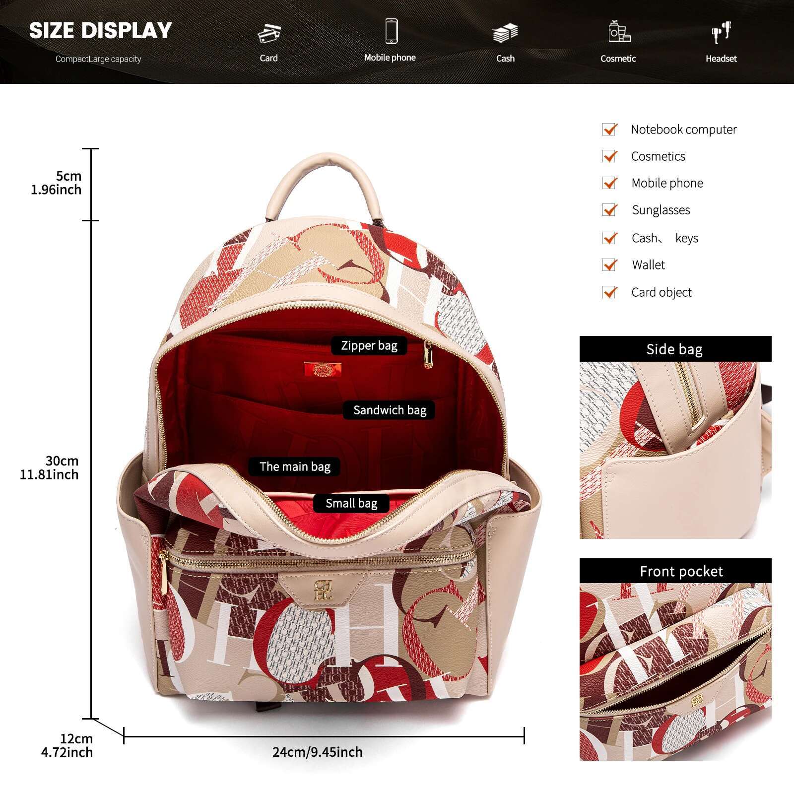 CHCH Backpack New Large Capacity Color Printed Travel Women's Bag