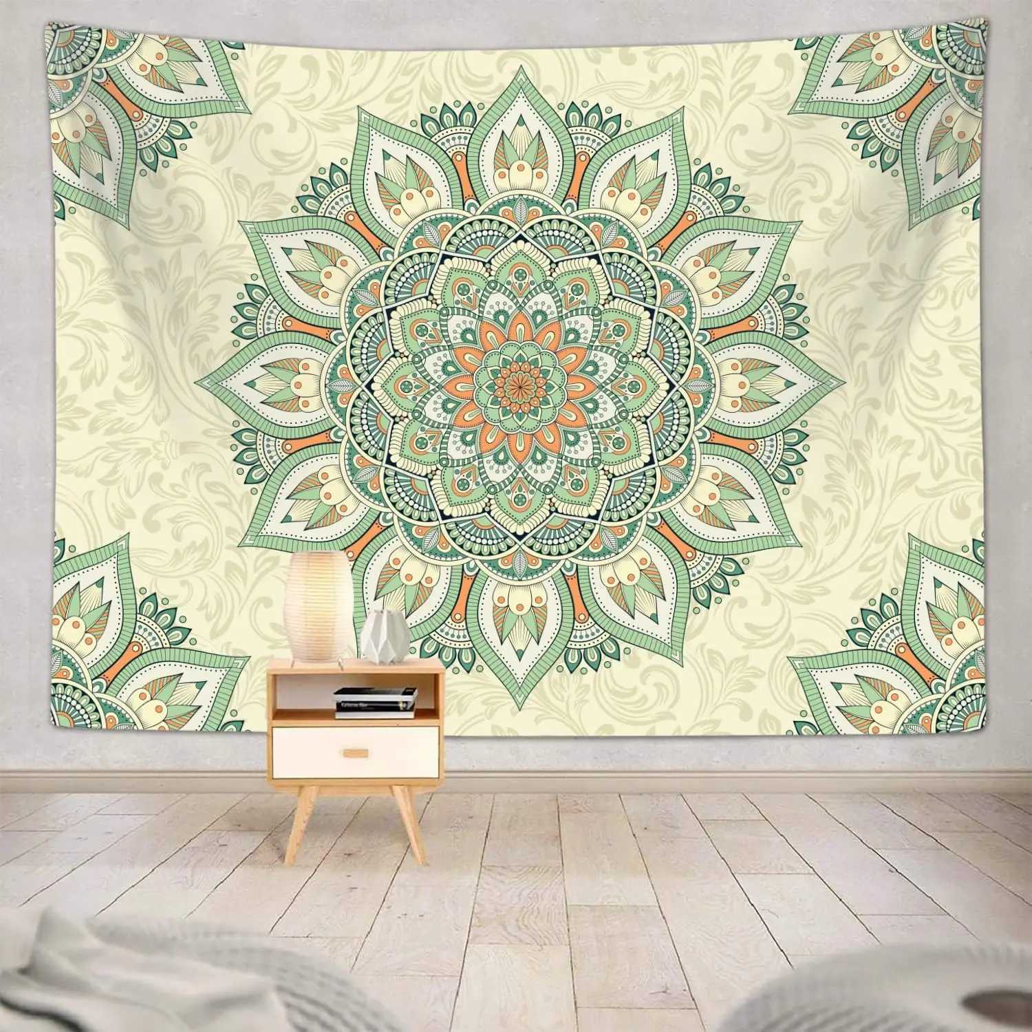 Bohemian Sage Green Mandala Art Tapestries Wall Hanging for Teen Girls Bedroom Aesthetic College Dorm Living Room Office HippieM251125