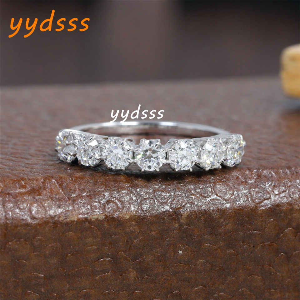 Elegant Jewelry 18K White Gold 7 Stone Lab Diamond Halo Engagement Ring for Women 3.5mm Round Cut