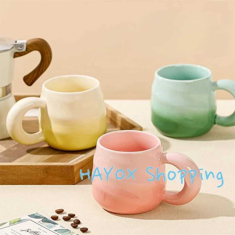 Creative Gradient Color MugScrew Thread Ceramic Handle Cup Office Ceramic Coffee Milk Drinking Oats Cup Water Teacup Y251125