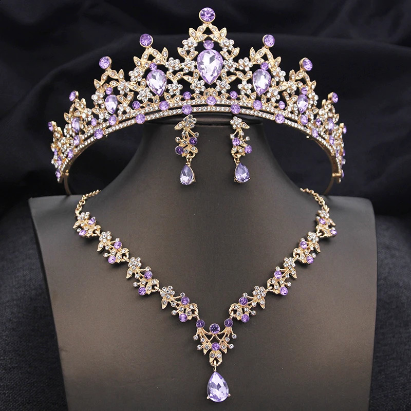 Opal Blue Tiaras Sets Bridal Jewelry Set for Princess Wedding Crown and necklace earring Prom Birthday Dress Costume Accessories 250417
