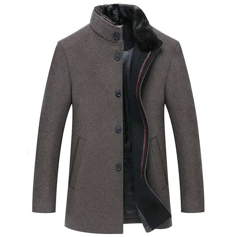 New Winter Men Business Casual Woolen Blends Fur Collar Male Cashmere Trench Coats High Quality Overcoats Warm Jackets Size 3XLT251125