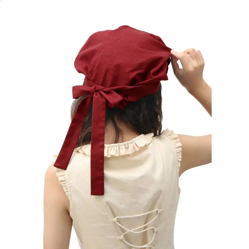 DAZCOS Medieval Linen Bonnet Mob Cap with Long Ribbons Renaissance Prairie Mop Hat for Women Cosplay Costume Accessory 250420