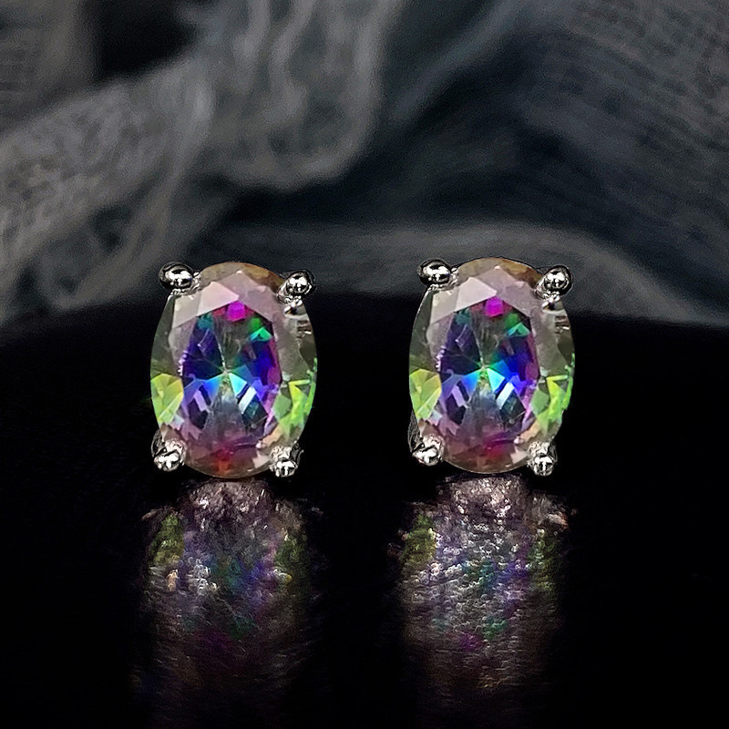 stud Earrings Brilliant Four-claw Single Diamond 925 Sterling Silver stud Women Fashion Oval Crystal stud Designer Pink Diamond Earrings Girl Birthday