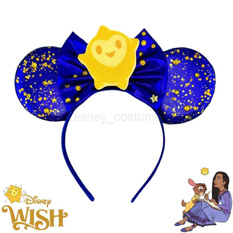 Disney Animation Headband Girl Cartoon Star Bow Hair Accessories Female Asha Star Starry Sky Ears Children Carnival Hair X250425
