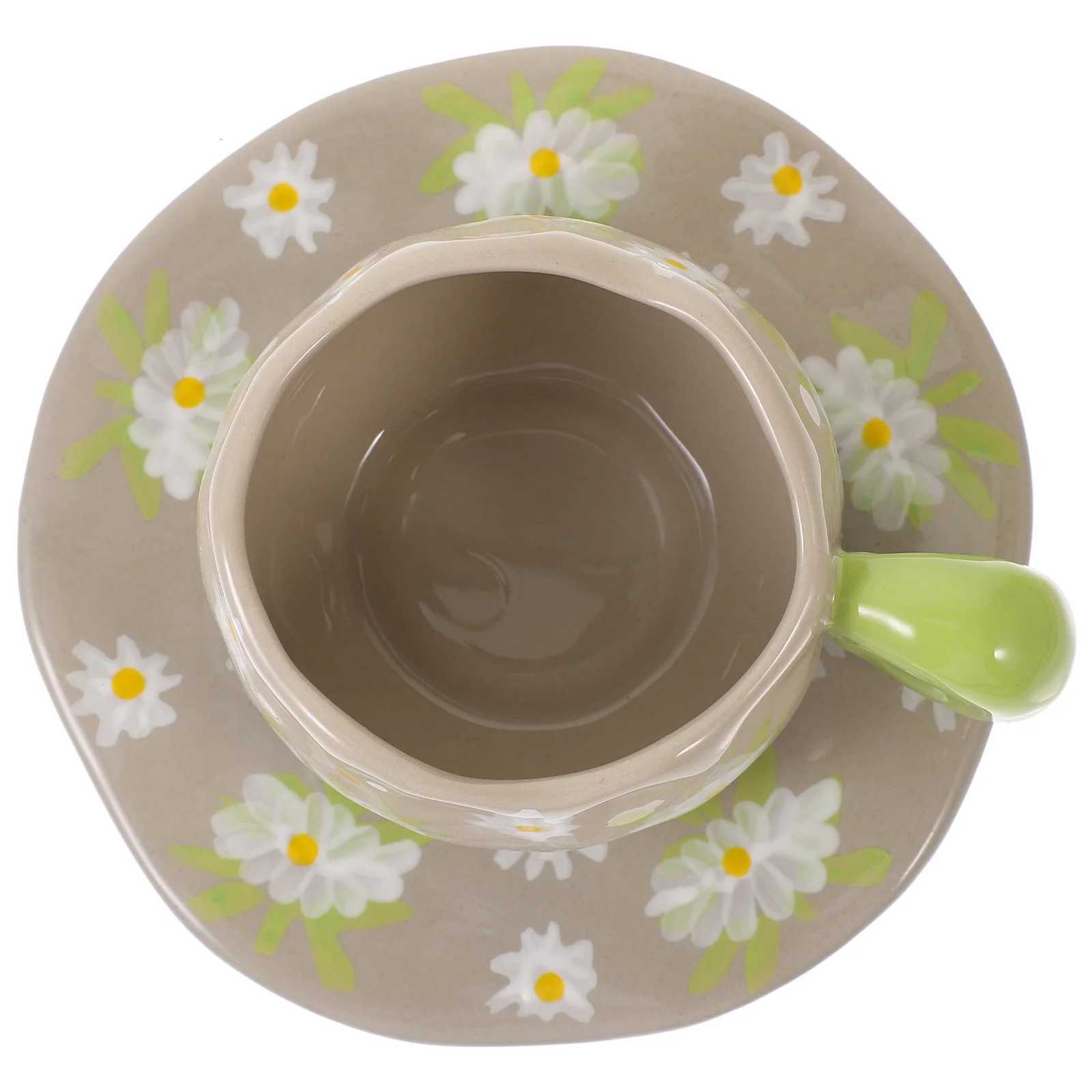 1Set French Vintage Ceramic Coffee Mug Saucer Set Smooth Surface Easy Grip Handle Practical Home Office Cafe Dessert Shop Use Y251125