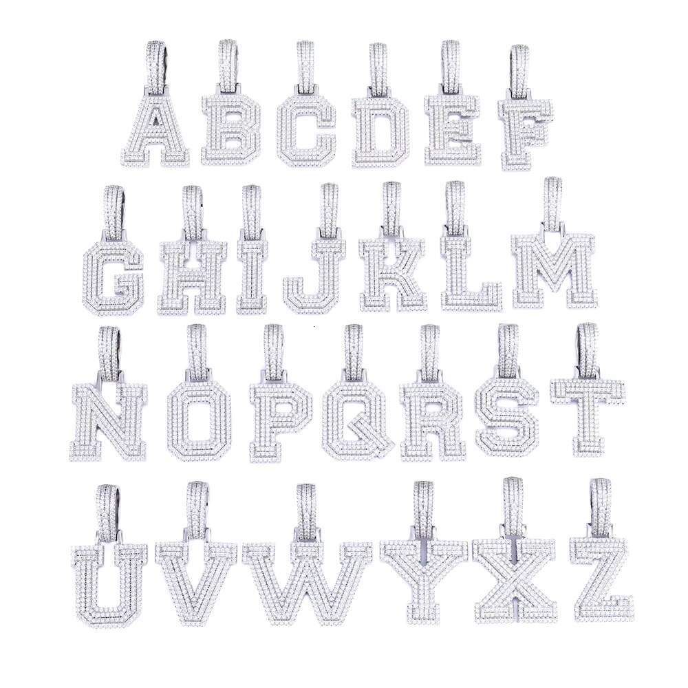 Custom Wholesale Men Hip Hop Jewelry 925 Sterling Silver Iced Out Mossanite Moissanite Necklace Chain A-z Initial Letter Pendant