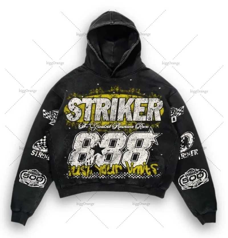 AMERICAN style hoodie letter printed handle sweatshirt hoodie Harajuku retro super sweatshirt street fashion M250425