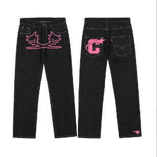 Autumn and Winter New American Hip Hop Printed Jeans for Men, High Street Trendy Brand Hiphop Wide Leg Pants