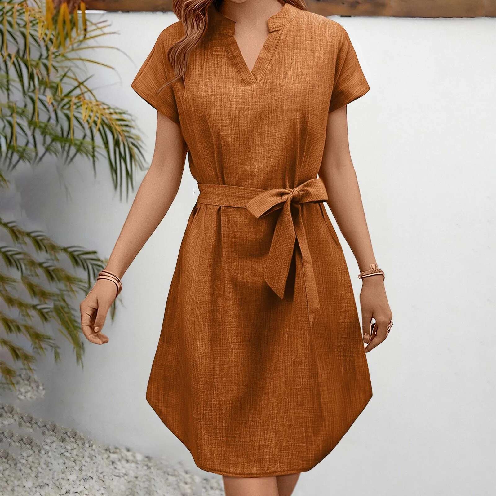 Dongdumaoyi Summer New Style Short Sleeve Dresses V Neck Solid Elegant Dress For Women Outfits Casual A Line Party Midi