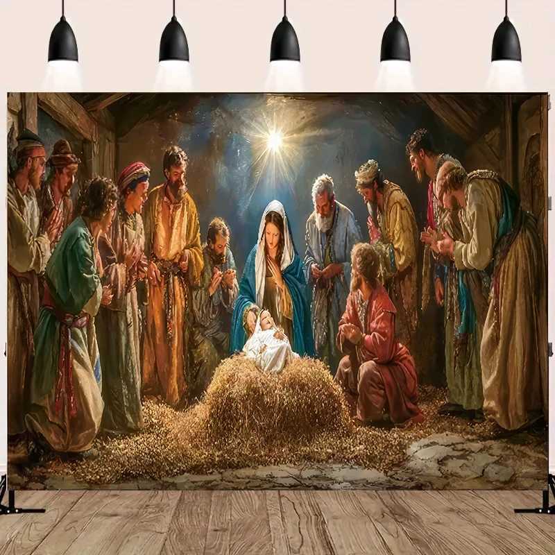 Nativity Scene Starry Night Tapestry Religious Burgh Scene Wall Hanging Traditional Christmas Birthday Room DecorM251125