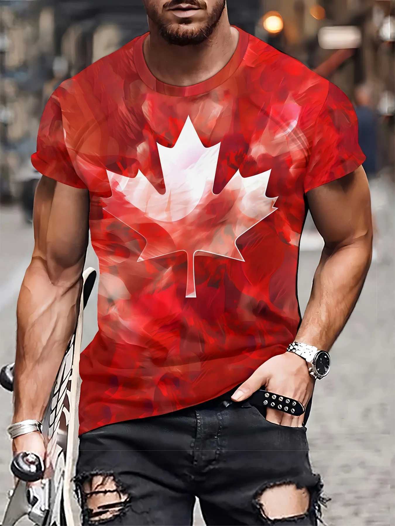 Fashionable contrasting colors celebrity graphic patterns crew collar and short sleeved T-shirt casual trendy top for men summer daily top W250425
