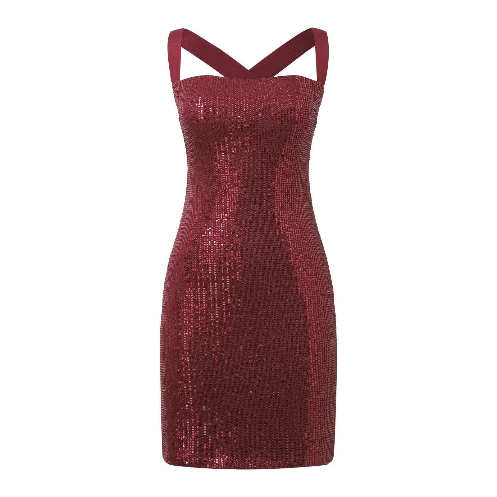 Dongdumaoyi Glitter Sequins Backless Long Dress Women High Waist Strap Cut Out Slim Sleeveless Bodycon Dresses Female Evening Party