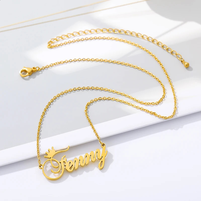 Custom Name Necklace For Women With Crown Personalized Stainless Steel Nameplate Choker Necklaces Birthday Wedding Jewelry Gift 250425