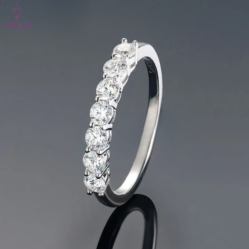 Anniversary Gifts 925 Sterling Silver White Gold Half Eternity Band Ring 7pcs 3mm VVS1 Moissanite Diamond Finger Rings Women