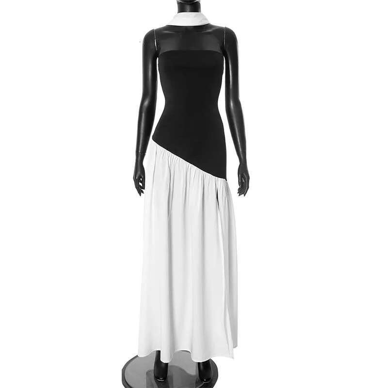 Dongdumaoyi Townlike Maxi Long Dress Pleated A Line Women Spring Summer Patchwork Backless Nightclub Sexy Party Dresses