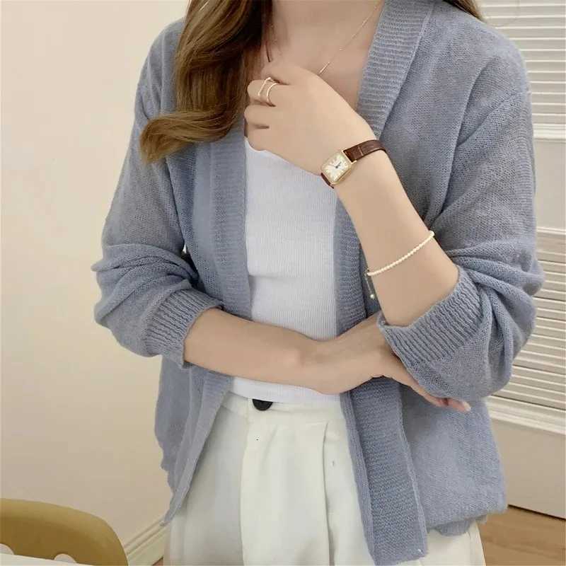 2025 Korean Style Thin Cardigan Casual Long Sleeve Women Sweater Elegant Knitted Jackets Autumn Solid Color Top Sweet KnitwearT251125