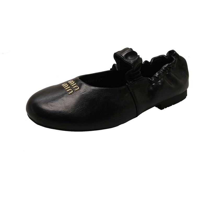 2025 new Comfortable Soft Leather Pleated Ballet Flats for Women All - match Round - toe Mary Jane Flat Leather Shoes