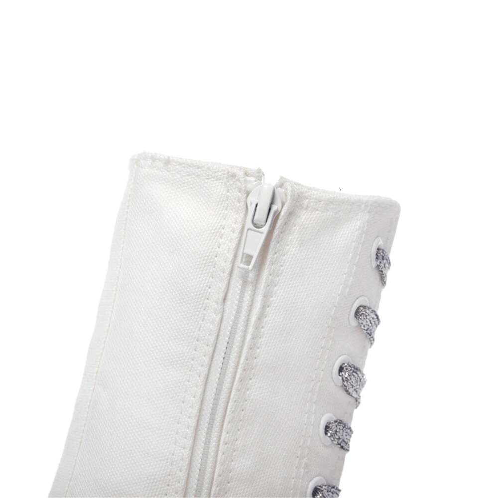 Spring new medium-sized color lace-up side zipper riveted canvas casual soft sole inner heightening large size women shoes