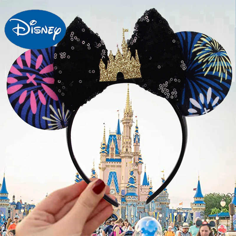 Disney Castle Fireworks Mouse Earband Shining Bow Girl Role Playing Hair Adult/Childrens Party Gifts Childrens Hair Accessories X250425