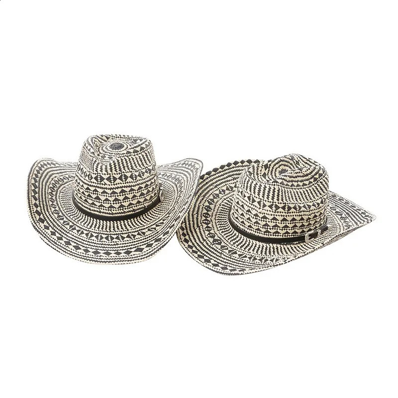 Bohemian Straw Hat Summer Outdoor Travel Beach Hat Cowboy Hat Womens Checkered Hat Fashion Jazz Hat Mens and Womens 250423