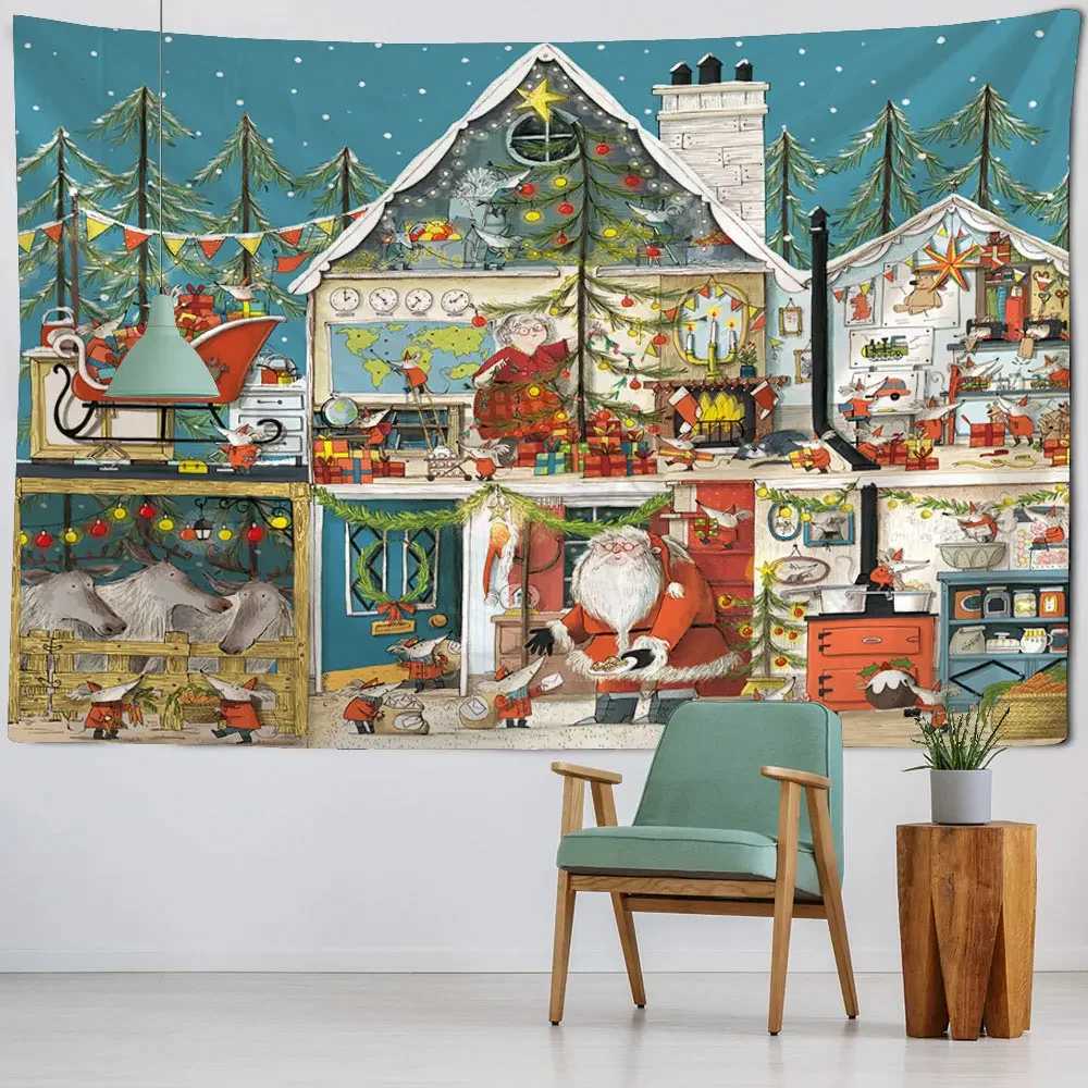 Christmas tapestry wall hanging elk Santa Claus Christmas tree New Year gift home wall fabric decoration living room bedroomM251125