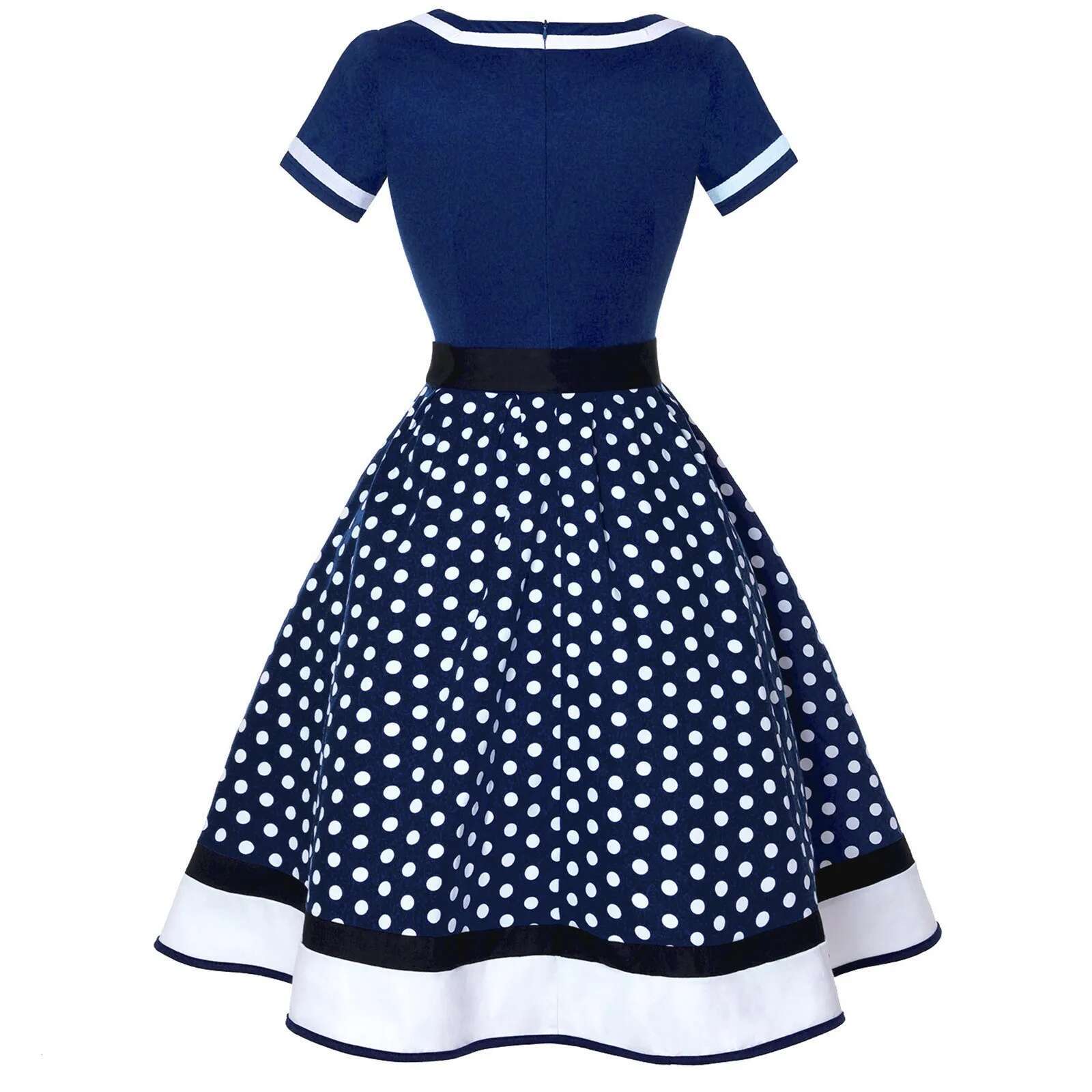 Dongdumaoyi Women S Vintage Short Sleeve Dress V Neck Polka Dot Swing Cocktail Wedding Festive Knee Length Turtleneck
