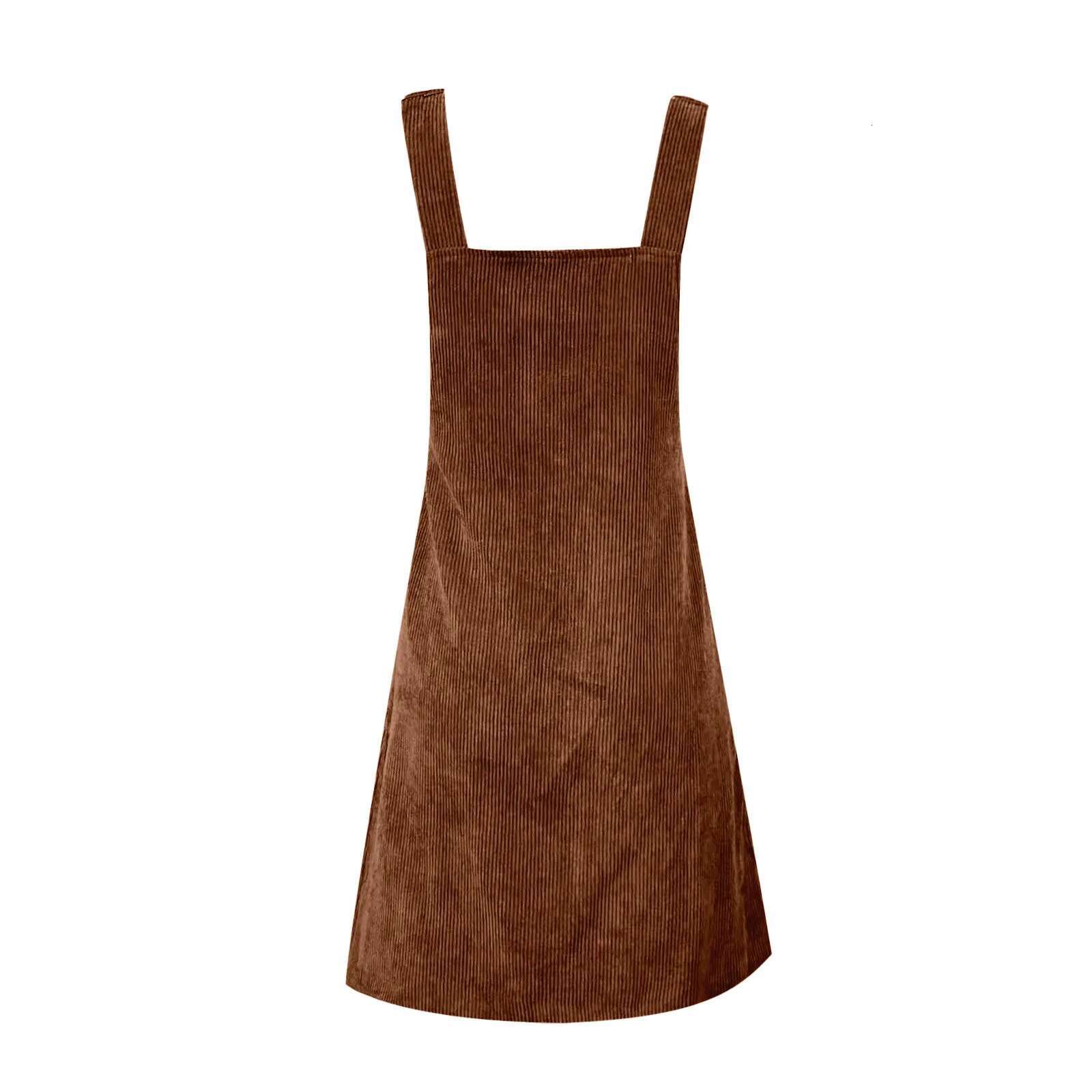 Dongdumaoyi Women S Fashion Corduroy Suspenders Dress Summer Loose Sleeveless Casual Button Pocket Design Solid Color Daily Mini