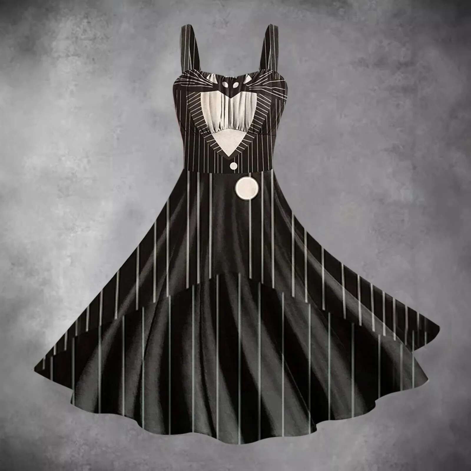 Dongdumaoyi Halloween Cosplay Dark Black Rose Skull Dress Women Costume Sleeveless Vintage Party Dresses Witch Scary Clothings