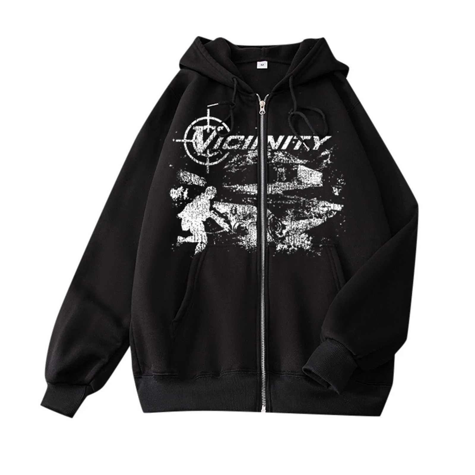Vicinity Stitch mens cardigan sweater large casual Y2k sweatshirt with zipper vintage printing oversized hooded sweatshirt winter button up w250425