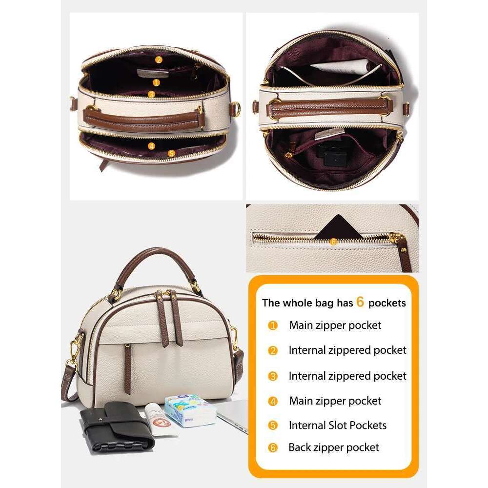 Zency Dark Blue Fashion Genuine Leather Crossbody Shoulder Bagwith Two Long Straps Women Multi-Pockets Handbag For Commuters
